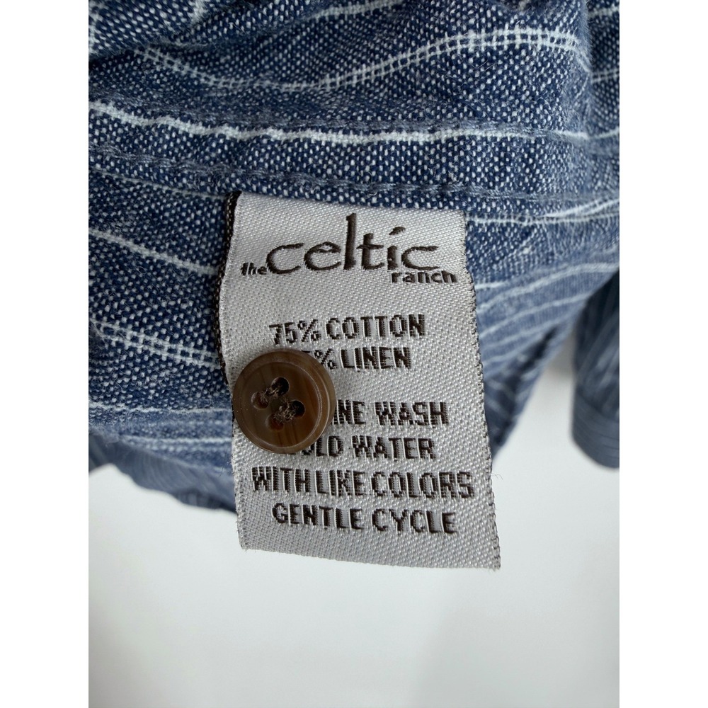 Celtic Ranchwear Mens 3XL Blue White Striped Linen Blend Grandfather Shirt - Picture 5 of 13
